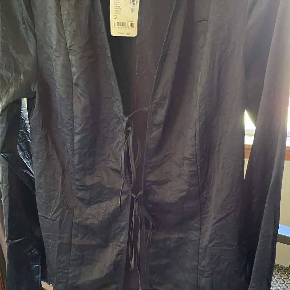 Free People Black Satin Tie-Front Top - Picture 8 of 8